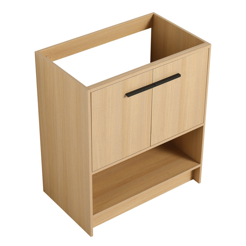 Meuble-lavabo autoportant en contreplaqué de 30 po, armoire à 2 portes, surface à eau, facile à installer, conception américaine, assemblage de finition chêne, agencement de couleurs chêne