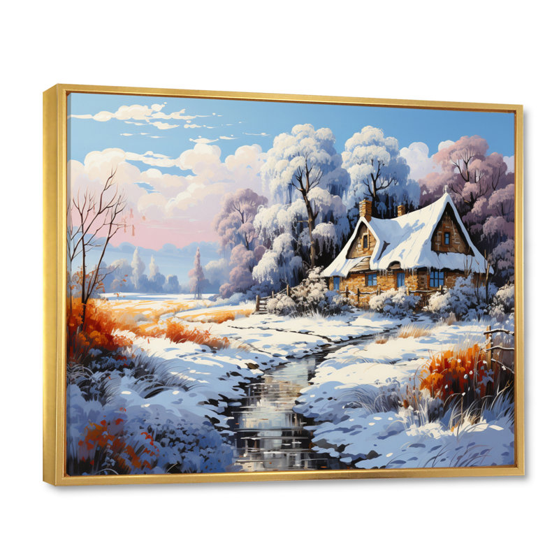 «Winter Village Landscape III», reproduction sur toile, H 30 po x l 40 po x P 1,5 po, Cadre flottant doré