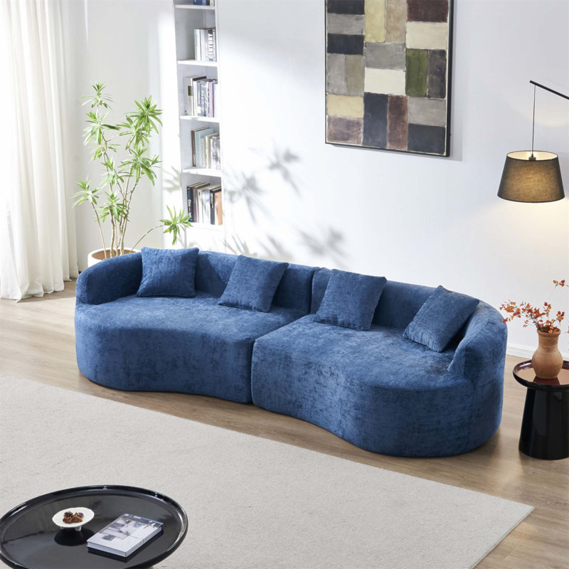 Canapé compact à 4 places avec 4 coussins pour les petits salons et les appartements modernes, Chenille bleu