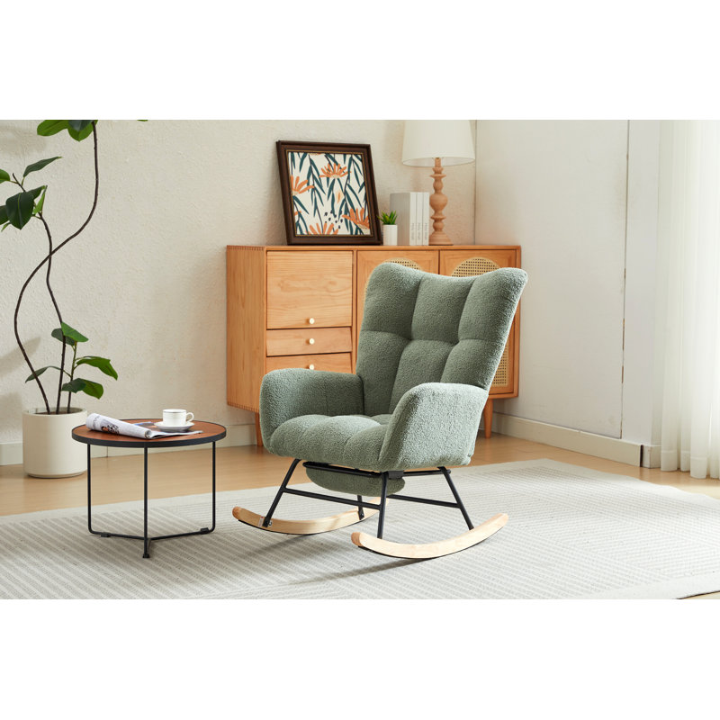 Chaise berçante de chambre de bébé, fauteuil oscillant rembourré avec dossier haut, fauteuil berçant d'appoint avec pieds en bois massif