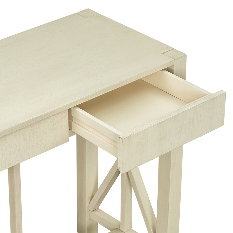 60''Acacia Veneer Console Table With 4 Spacious Drawers, Modern Crisscross Design Entryway Table With Open Bottom Storage