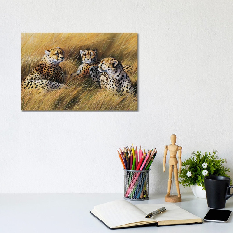 Africa Grass Cheetahs by Grant Hacking - Gallery-Wrapped Canvas Giclée on Canvas, 20.32 cm H x 30.48 cm W, Wrapped Canvas
