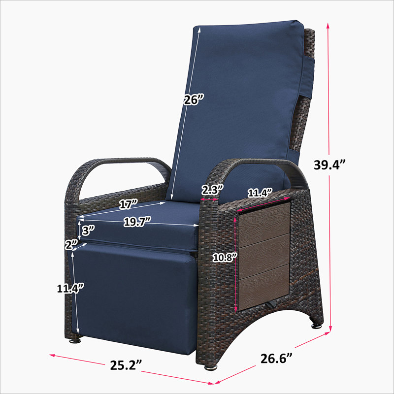 Fauteuil inclinable d'extérieur, Fauteuil inclinable réglable en osier PE, Marine