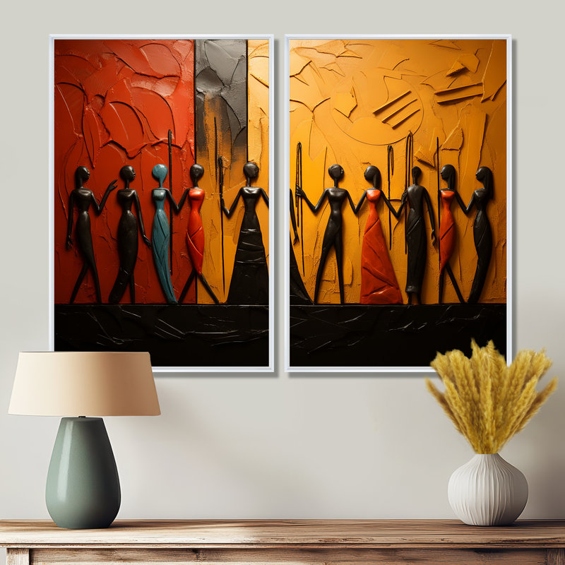«African Tribal Rhythms», art mural tribal africain, H 36 po x l 48 po, Reproduction encadrée sans passe-partout, Blanc