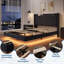 Cadre de lit grand format avec lumières DEL, cadre de lit flottant en bois moderne avec rangement, tête de lit tapissier en velours à oreilles, noir-358401703-358401696
