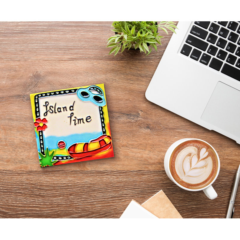 Island Time Multicolor Ceramic Art Tile Coaster 4x4"