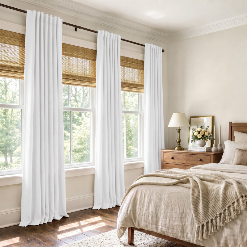 Birglinde Faux Linen Thermal 100% Blackout Curtains Rod Pocket/Ring Clips, 50" W x 120" L, White