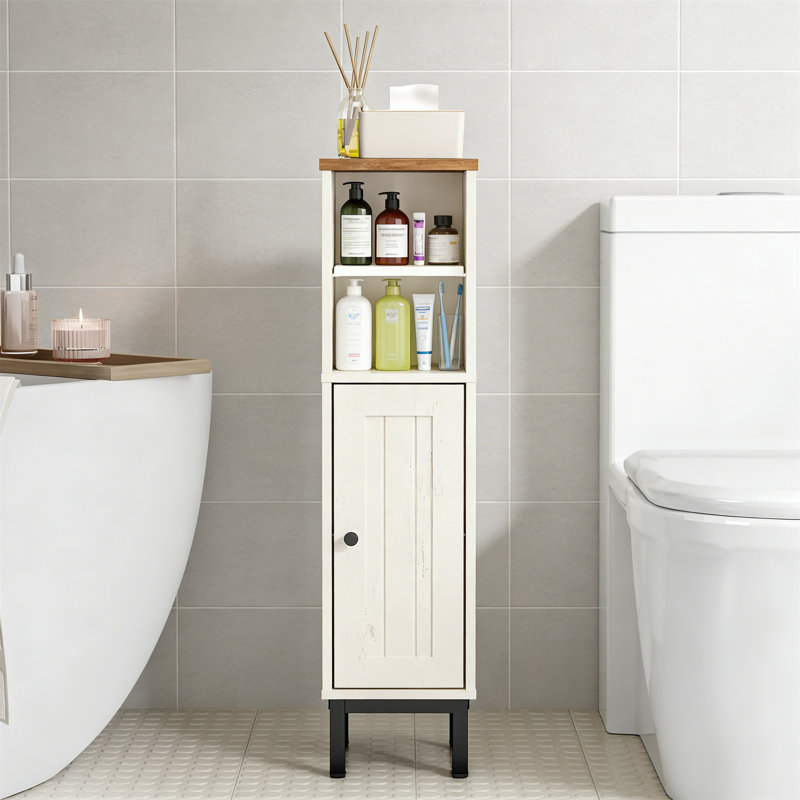 Corner Bathroom Cabinet With Custom Door Direction And Adjustable Shelves, Brown/Beige/Black