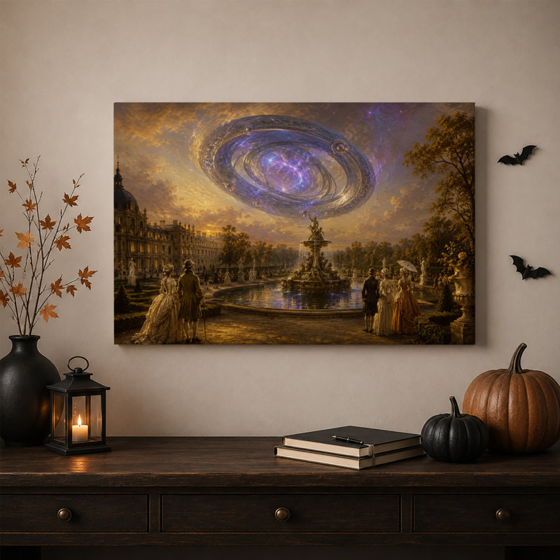 Fontaine du Grand Palais sous une galaxie tourbillonnante - Toile murale d'Halloween, H 20 po x l 30 po