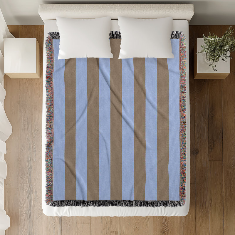 Jeté en mélange de coton Lynch, Bleu pâle / brun, 60" L x 50" W