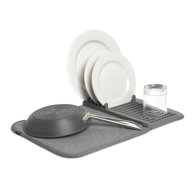 Charcoal Foldable Microfiber Dish Drying Rack with Mat