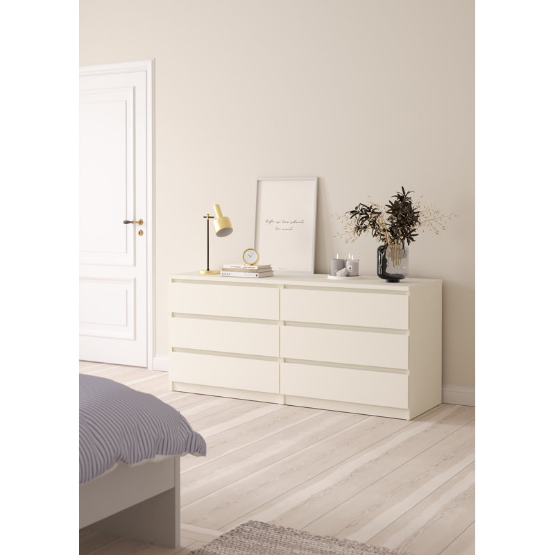 Jada 6 Drawer 60.5" W Double Dresser, White Wood Grain