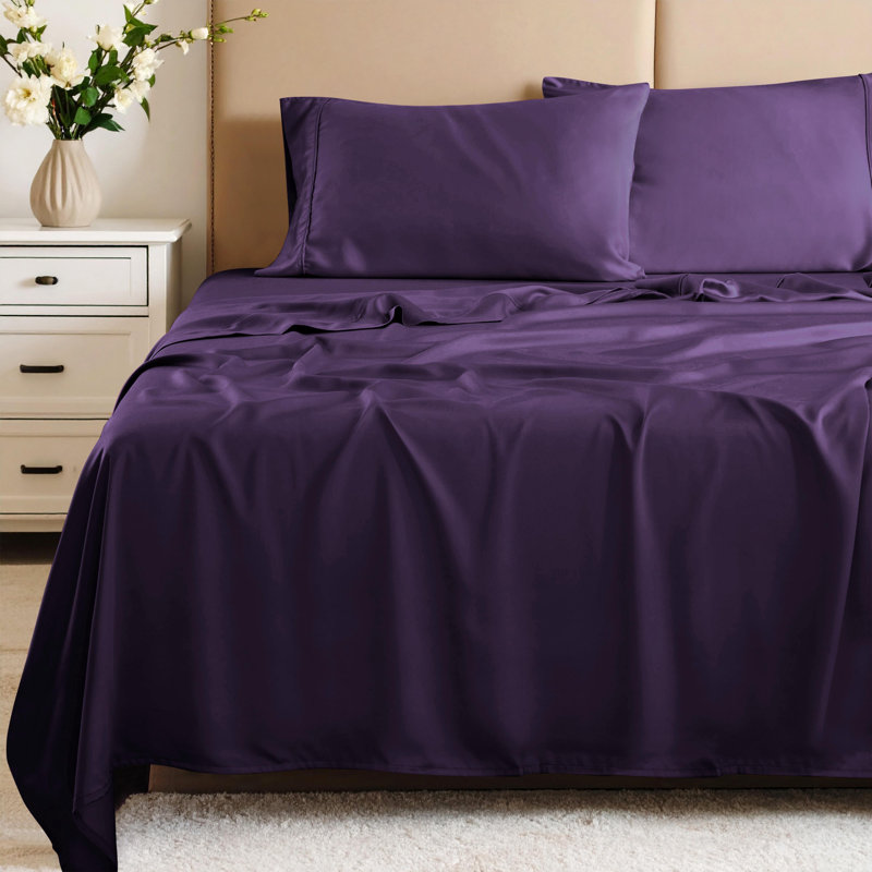 Ensemble de draps 100% rayonne de bambou Blue Nile Mills, Ensemble de draps pour taille de lit simple TG ave, Mauve