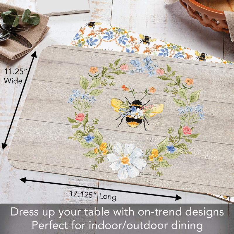 Floral Bee 4 Piece Reversible Easy Care Placemats