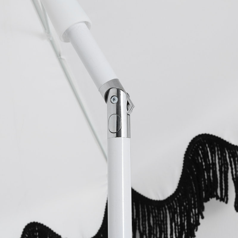 Parasol de plage solide d'extérieur rond 6,5 pi avec frange Mariner, inclinaison à bouton-poussoir, UV 50, pavillon blanc, mât blanc