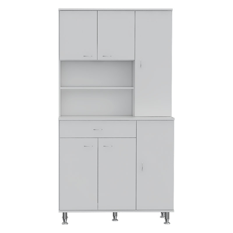 Armoire de cuisine 90, deux tablettes ouvertes, un tiroir, plusieurs armoires, blanc