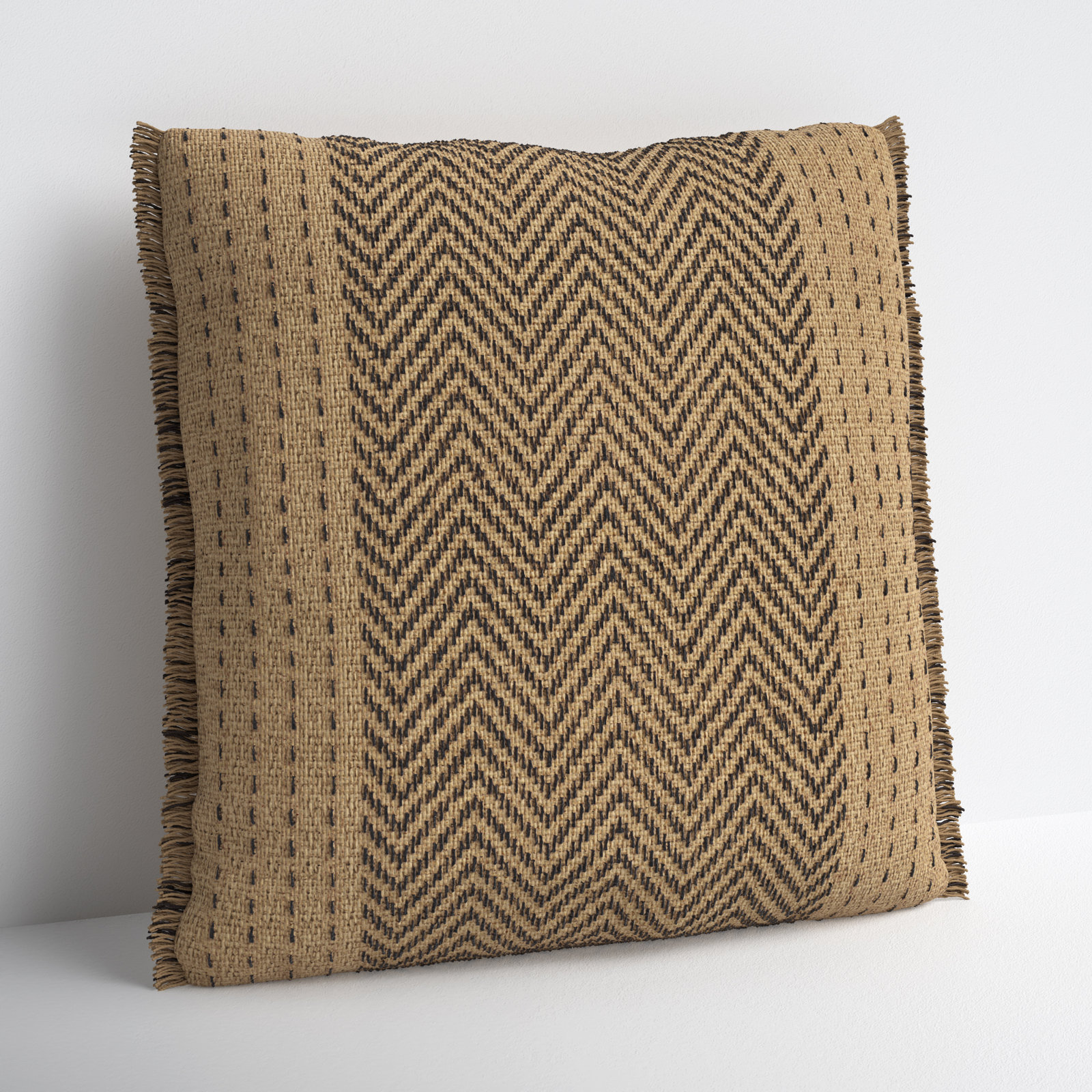 Carey Fringed Cotton Throw Pillow, Feathers, Natural