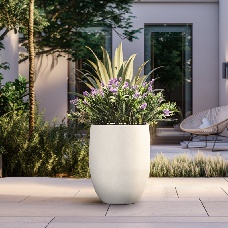 Modern Style Outdoor Planters For Porch, Round Planter With Drainage Hole, Mgo Flower Pots, Balcony Large Pot Planters