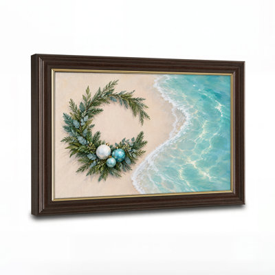 «Green Wreath» avec art mural bleu et argent sur toile de Noël