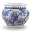 Pot de fleurs en porcelaine bleue et rouge