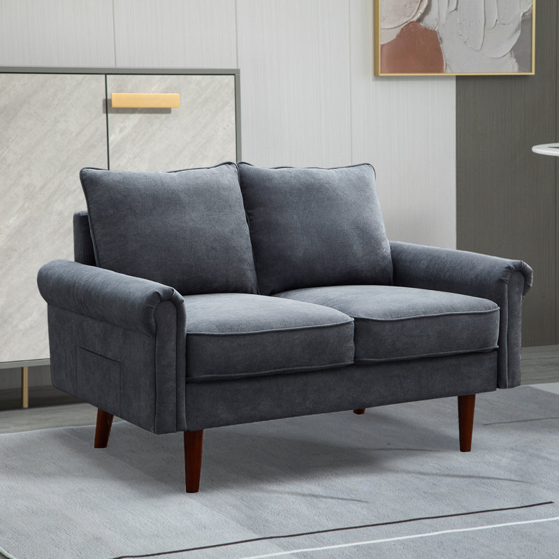 Upholstered 52.76'' Loveseat, Gray Polyester