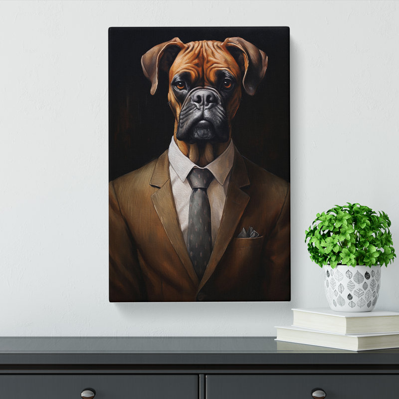 Boxer Dog In A Suit No.3 - Print on Canvas, 60cm H x 40cm W x 3cm D