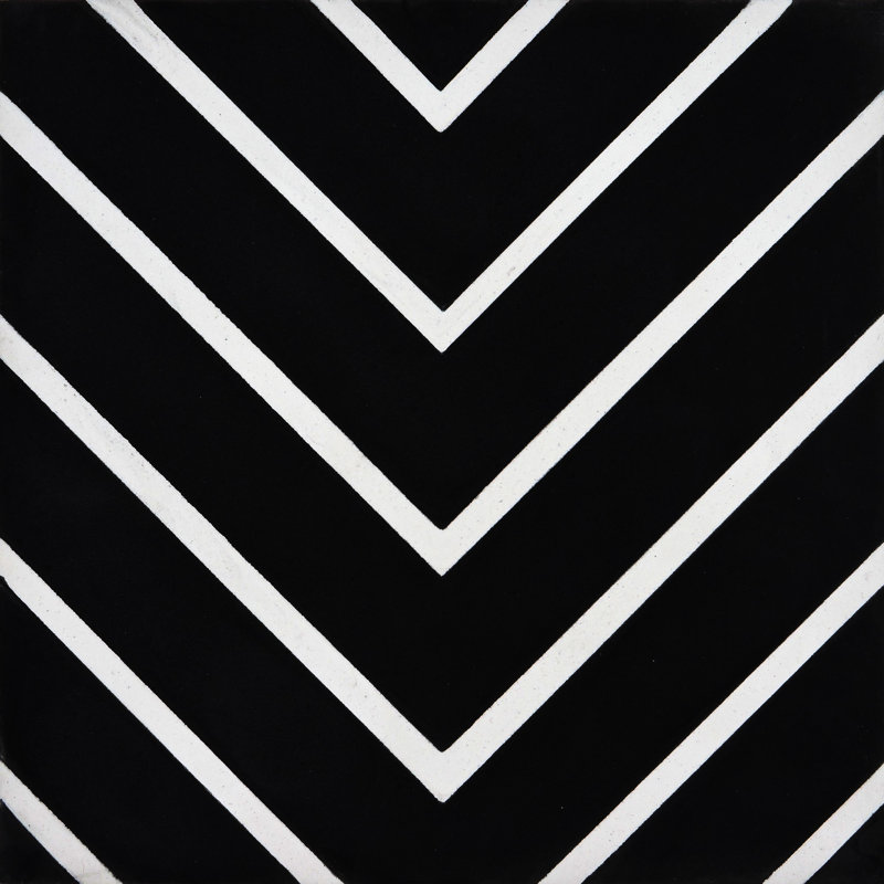 Amlil 8" x 8" Cement Patterned Wall & Floor Tile, Black/White