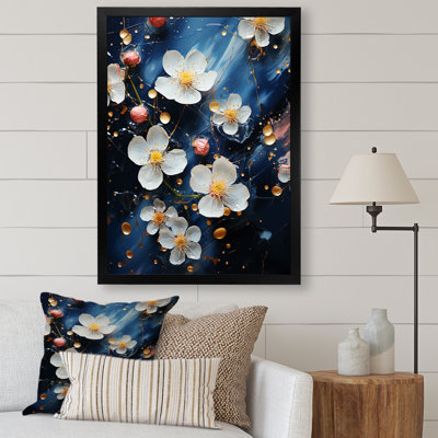 Fleurs de cerisier blanches et bleues I - Art mural cerisier en fleurs