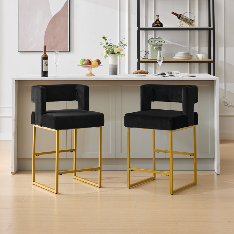 Tabouret de comptoir rembourré de 26 po avec structure en métal (ensemble de 2), Noir, noir, noir, noir, Doré
