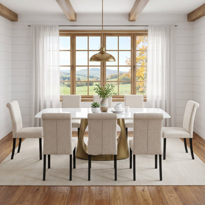 Ensemble de table de salle à manger rectangulaire en pierre frittée de 78 pouces avec 8 chaises rembourrées à dossier haut