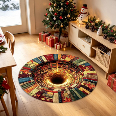 Tapis rond de Noël de 61 cm (24 pouces) avec effet 3D, idéal pour l'entrée et les fêtes de Noël.
