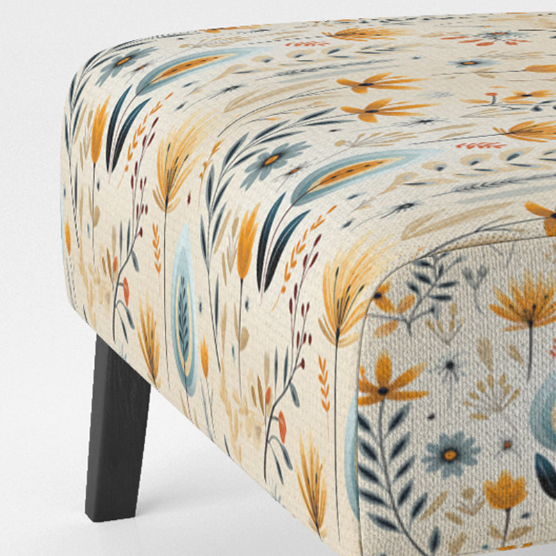 Boho Minimalism Beige Ferns Pattern - Upholstered Farmhouse Slipper Chair, Rustic Floral Accent Chair