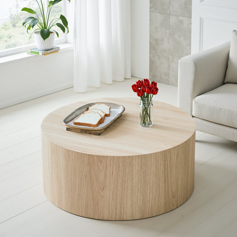 Table basse cylindrique Industrial, Bois naturel