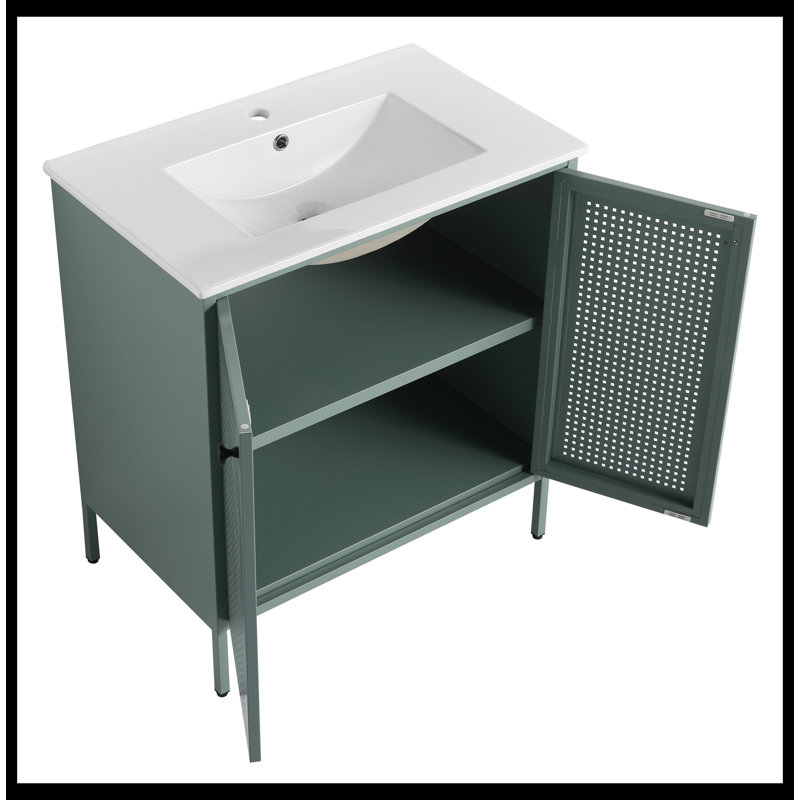 Meuble-lavabo simple 30 po avec plateau en céramique Evangelyn, Vert menthe