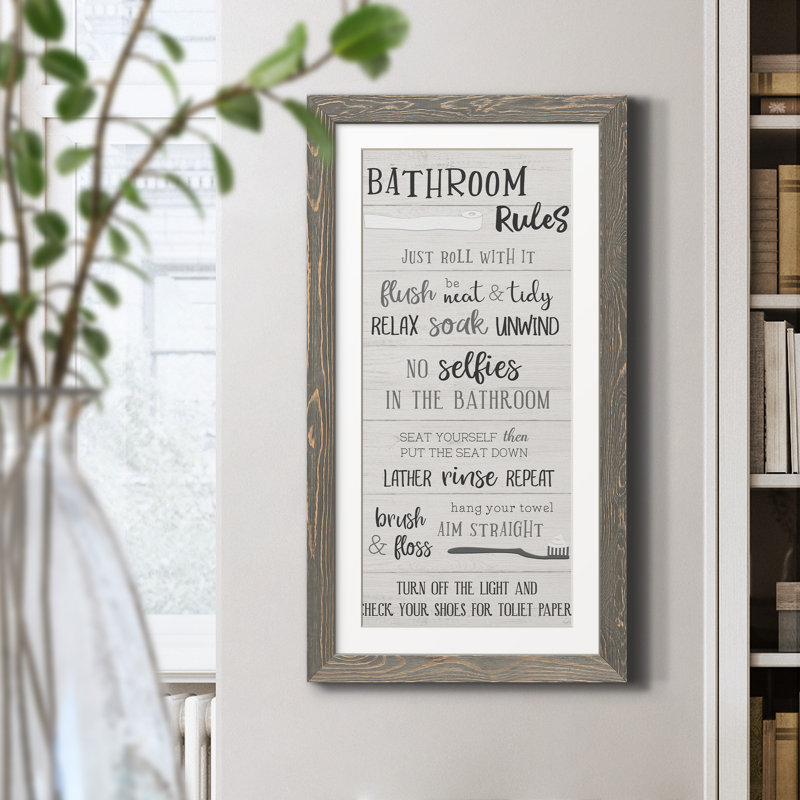 "Bathroom Rules" - Art textuel sur toile, Gris