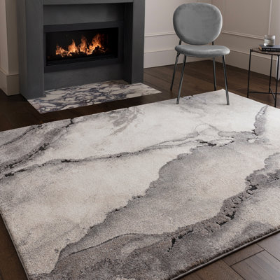 Decara Oasis Abstract High-Low Grey Area Rug