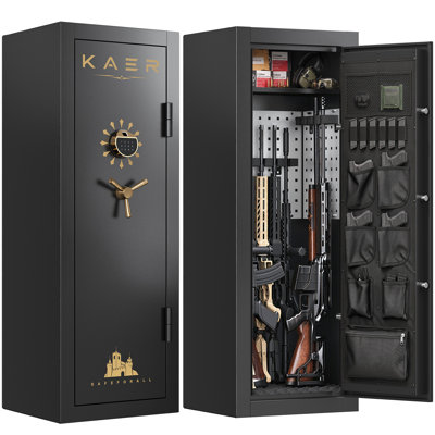 Coffre-fort en acier KAER pour fusils et pistolets de taille standard, armoire à fusil à clavier électronique avec bande lumineuse à DEL, tablette ouverte et organisateur de porte