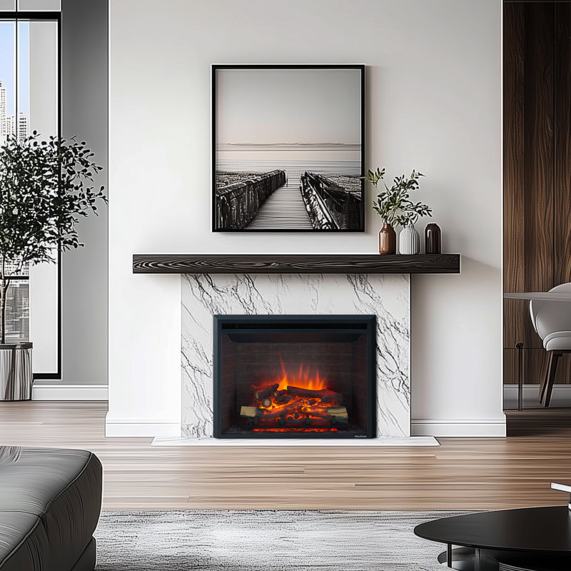 Puraflame Ayame Electric Fireplace Insert with Fire Crackling Sound, Remote Control, 750/1500W, Black, 29 59/64 Inches Wide, 23 3/16 Inches High
