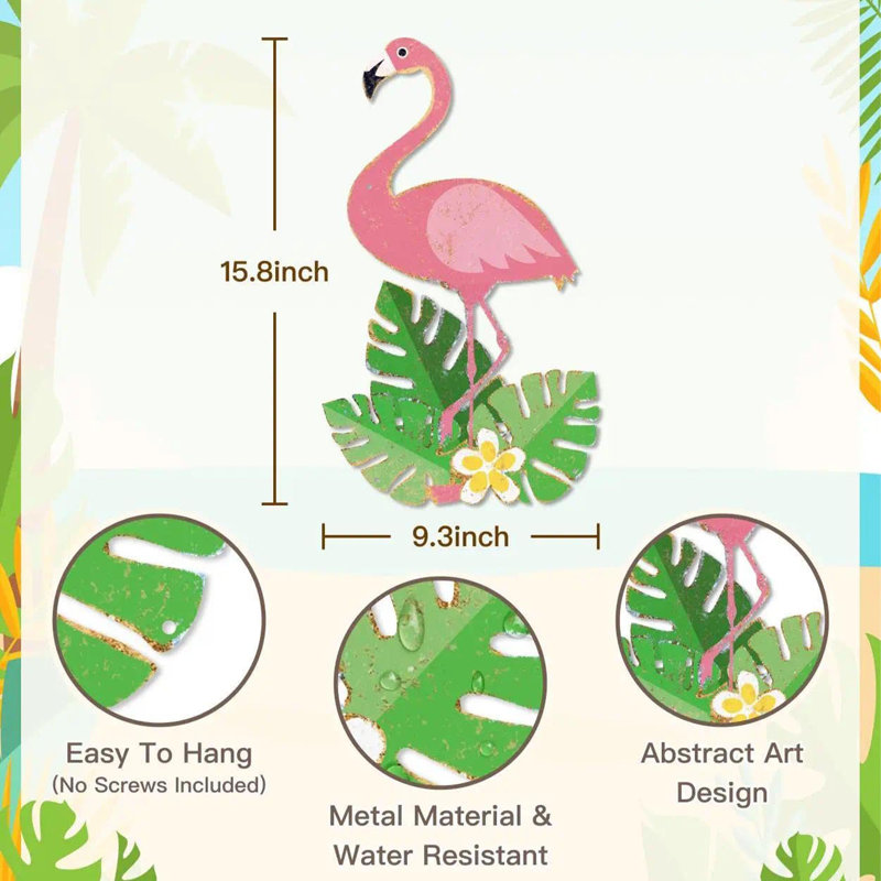 Flamant rose, décoration murale en étain tropical pour maison de plage