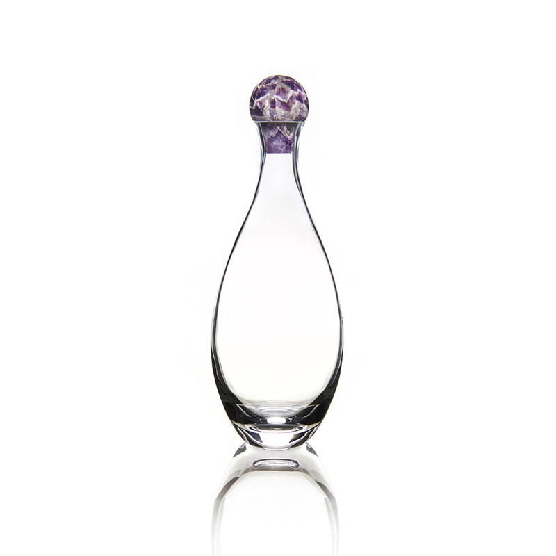 Clear Tapered Glass Decanter with Amethyst Stopper