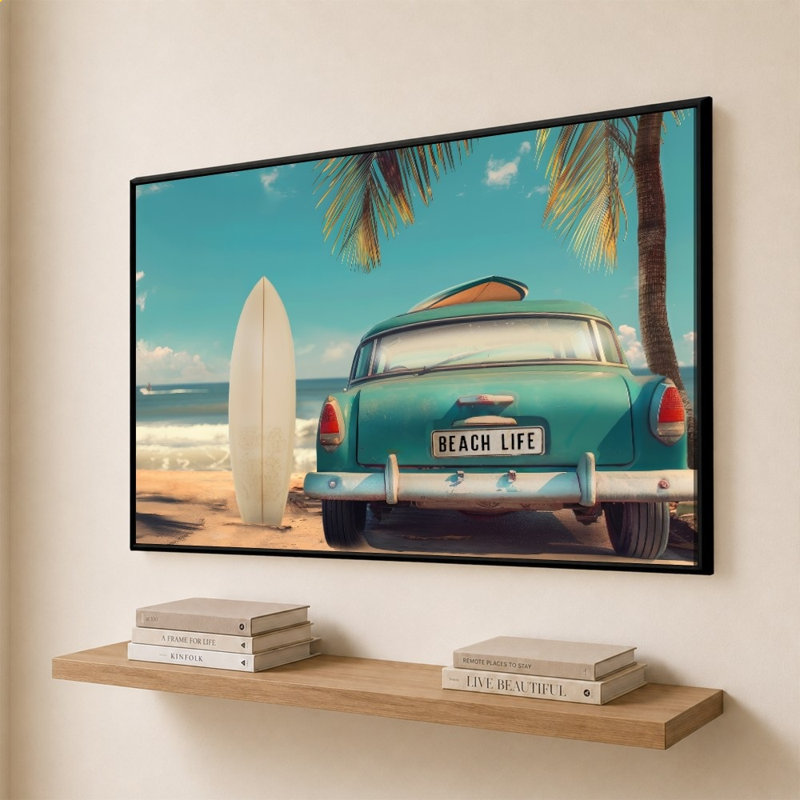 «Retro Beach» par CAD Designs - Impression sur toile, Black, 44" H x 64" W