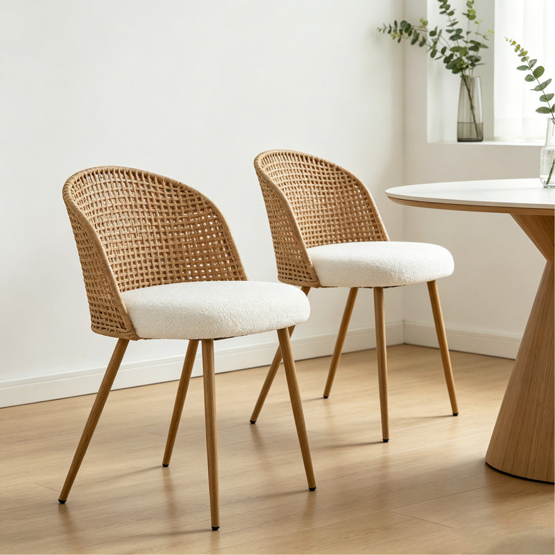 Chaise de salle à manger en osier brun, ensemble à deux places, chaise de salle à manger moderne, coussin de siège de style bohémien en éponge beige doux de style médiéval