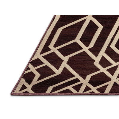 Machine Washable Trellis Brown Area Rug