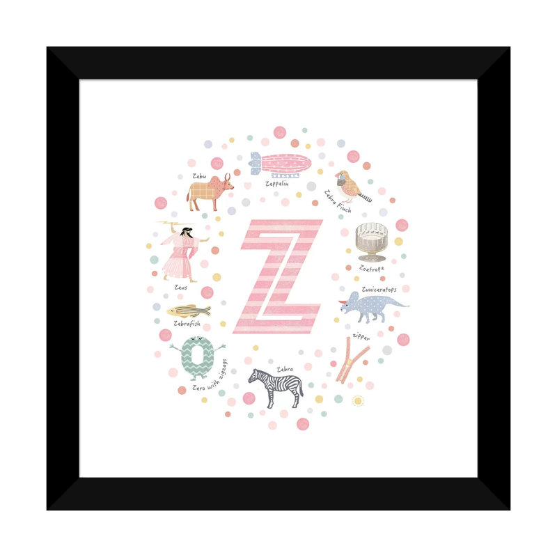 Lettre Z - impression d'art graphique, H 16 po x l 16 po x p 1 po, Papier encadré noir, Blanc