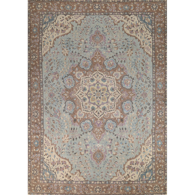 Tapis floral bleu clair clair 10 x 13