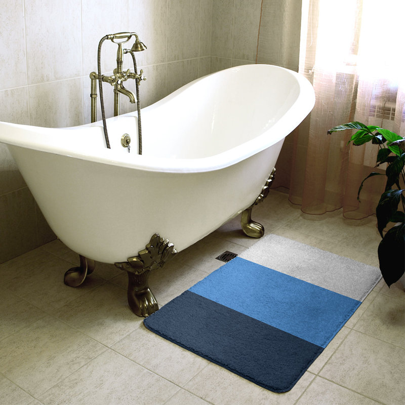 Tapis pour salle de bain Tennessee, l 21 po x L 34 po, Bleu Oxford / azur / blanc cassé