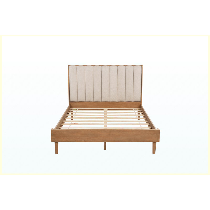 Base de lit grand format en bois avec tête de lit tapissier de style piano, base de lit renforcée, finition blé