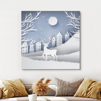 «Snow Deer Merry Christmas», reproduction sur toile tendue