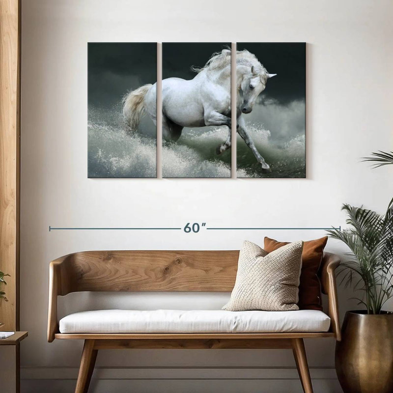 Cheval blanc bord de mer, H 28 po x l 45 po