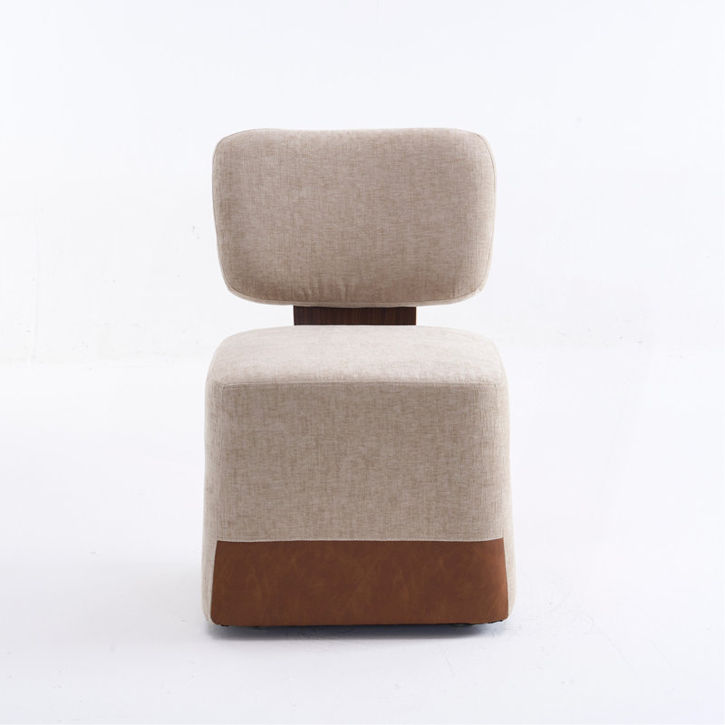 Chaise rembourrée en lin sans accoudoirs avec roulettes, beige, Beige